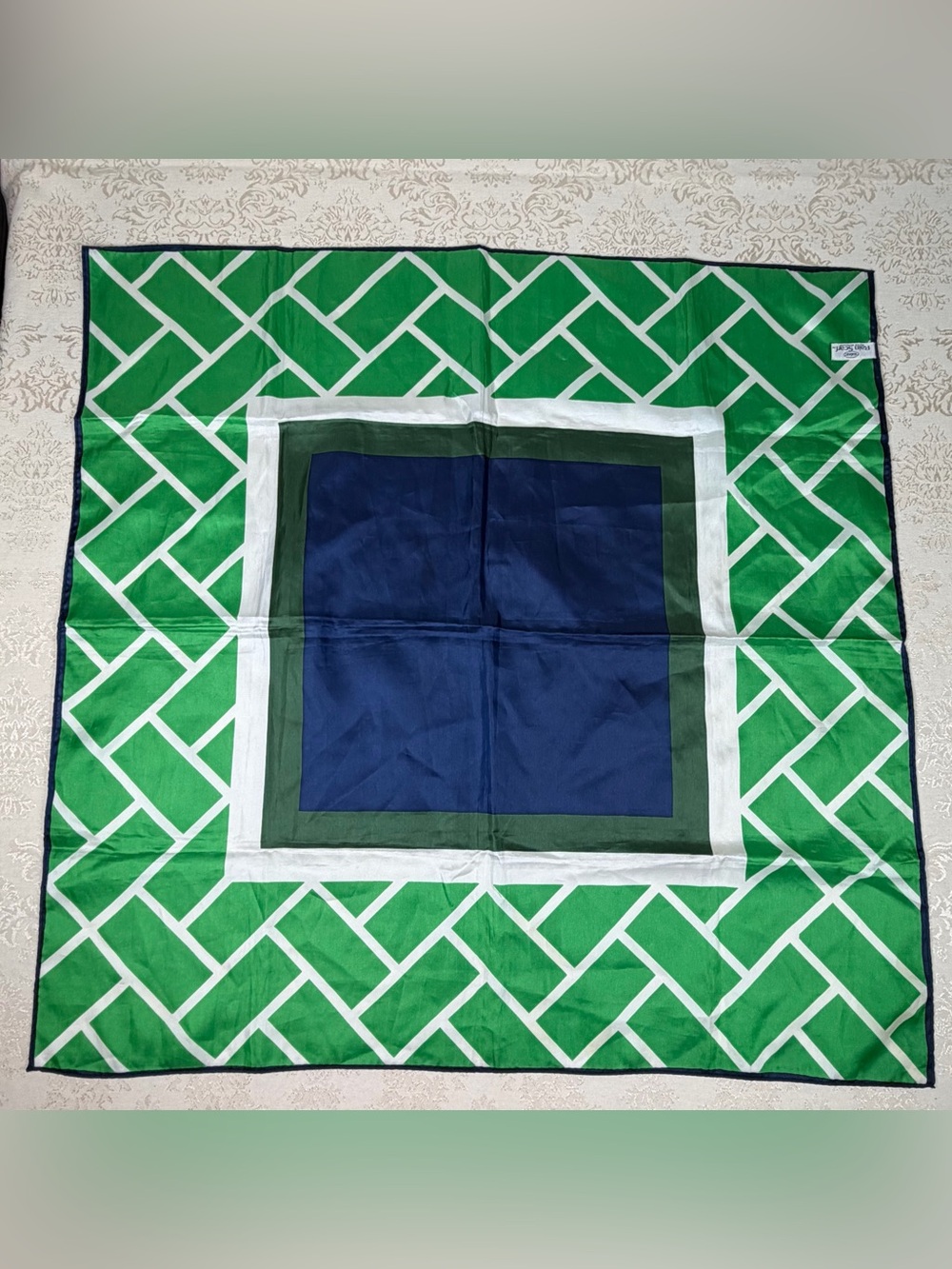 Totes Vintage Green, White & Navy Rain Scarf 27x27